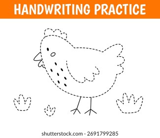 Handwriting practice with cartoon chicken. Tracing lines for preschoolers. Educational game for kids. Vector cartoon illustration.