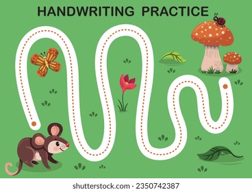 Handwriting practice for children in forest animals theme. Vector and educational illustration.