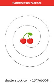 Handwriting practice for children. Tracing lines with cartoon cherry.