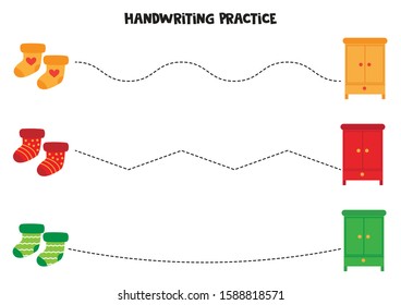 Handwriting practice with colorful wardrobes and socks.