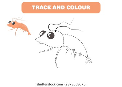  handwriting practice colouring book with cute sea character shrimps