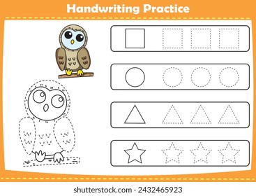 Handwriting practice with cute animals pictures. Tracing dashed lines