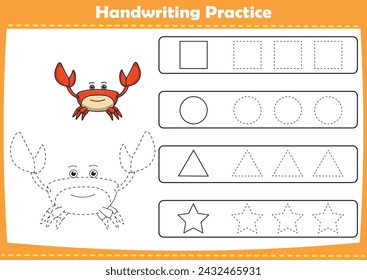 Handwriting practice with cute animals pictures. Tracing dashed lines