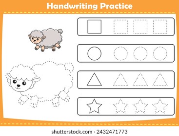 Handwriting practice with cute animals pictures. Tracing dashed lines