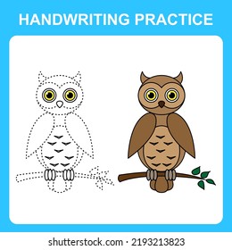 Handwriting practice. Draw lines and color the owl. Educational kids game, coloring sheet, printable worksheet. Vector illustration