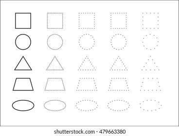 Handwriting practice, drawing of figures on points. Training in drawing of children.