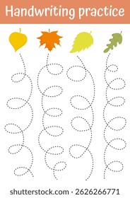 Handwriting practice. Fine motoric skills practice for kids. Learning activities educational games, teacher resources. Writing exercises for kids. Educational game, activity preschool, kindergarten.