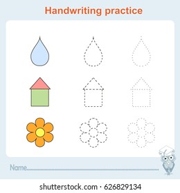 Handwriting practice, games kids, kids activity sheet, training writing practice stock vector illustration