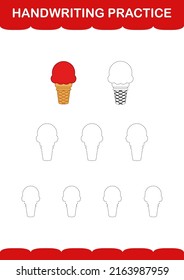 Handwriting practice with Ice Cream. Worksheet for kids