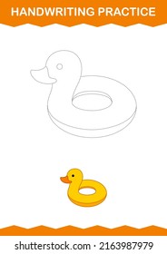 Handwriting practice with Inflatable Duck. Worksheet for kids