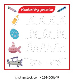 Handwriting practice kids activities educational  training.Printable game.Vector Element EPS