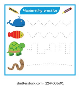 Handwriting practice kids activities kids learning.Printable game.Vector Element EPS