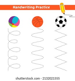 Práctica de escritura a mano para niños con vector de bola