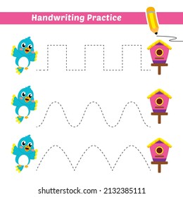 Handwriting practice for kids with bird and bird house vector
