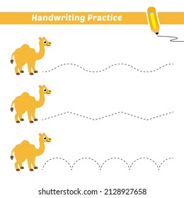 Handwriting practice for kids with camel vector