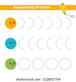 Handwriting practice for kids with circle vector