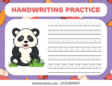 Handwriting practice for kids with coloring animal panda and background 