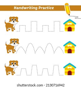 Handwriting practice for kids with dog and dog house vector