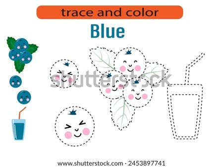 Handwriting practice for kids. Draw lines for kids. Tracing and coloring, fruits and berries. Vector EPS10
