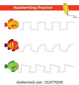 Práctica de escritura a mano para niños con vector de peces