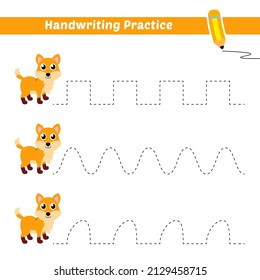 Práctica de escritura a mano para niños con vector de zorro