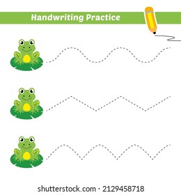 Práctica de escritura a mano para niños con vector de rana