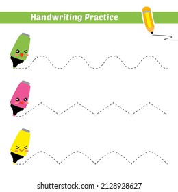 Handwriting practice for kids with highlighter pen vector