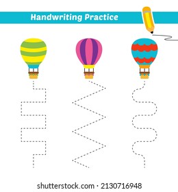 Handwriting practice for kids with hot air balloon vector