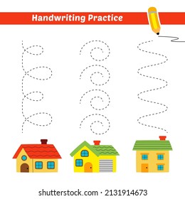 Handwriting practice for kids with house vector