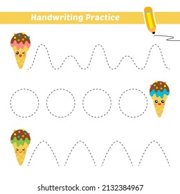 Práctica de escritura a mano para niños con vector de helado