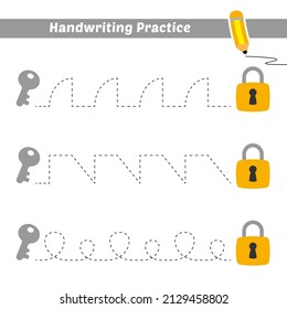 Handwriting practice for kids with key and padlock vector