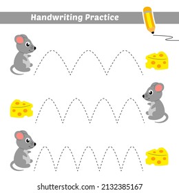 Handwriting practice for kids with mouse and cheese vector