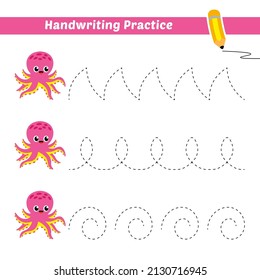 Handwriting practice for kids with octopus vector