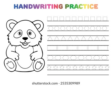 Handwriting practice for kids with outline coloring panda