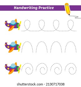 Handwriting practice for kids with plane vector