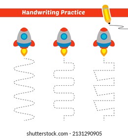 Handwriting practice for kids with rocket vector
