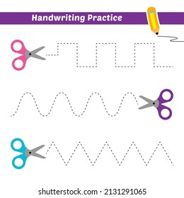 Handwriting practice for kids with scissors vector