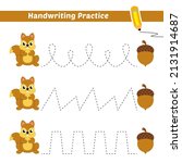 Handwriting practice for kids with squirrel and peanuts vector