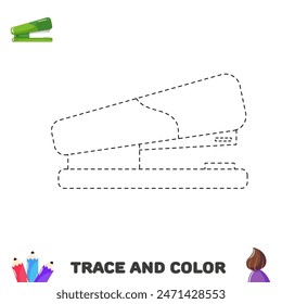 Handwriting practice for kids. Trace and color stapler. School supplies