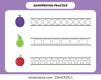 Handwriting practice for kids. Tracing lines activity. Educational worksheet design for preschool or kindergarten students.