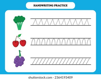 Handwriting practice for kids. Tracing lines activity. Educational worksheet design for preschool or kindergarten students.