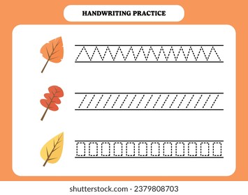 Handwriting practice for kids. Tracing lines activity. Educational worksheet design for preschool or kindergarten students.