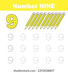 Práctica de escritura a mano. Aprender matemáticas y números. Hoja de cálculo imprimible para niños