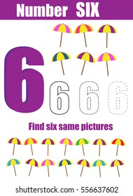 Handwriting practice. Learning mathematics and numbers. Number six. Educational children game, printable worksheet for kids 