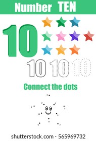 Handwriting practice. Learning mathematics and numbers. Number ten. Educational children game, printable worksheet for kids