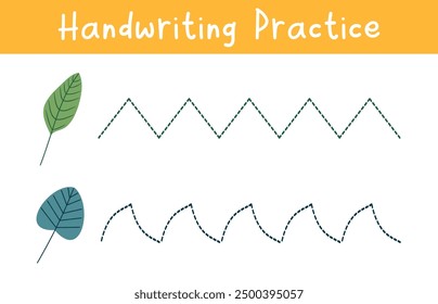 Práctica De Escritura A Mano Con Hojas. Hoja de trabajo educativa para niños en edad preescolar.