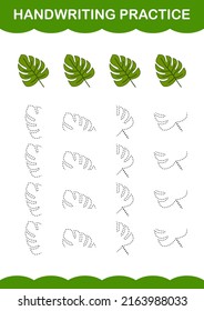 Handwriting practice with Monstera. Worksheet for kids