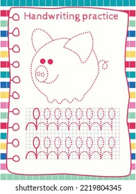 Handwriting practice with pencils and notebooks. Tracing lines for kids. Educational game for preschoolers. Activity page.