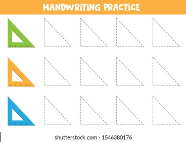 Handwriting practice with ruler. trace triangles.