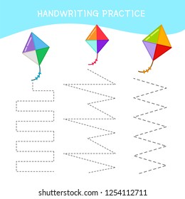 Handwriting Practice Sheet. Basic Writing. Educational Game For Children. Cartoon Kite.